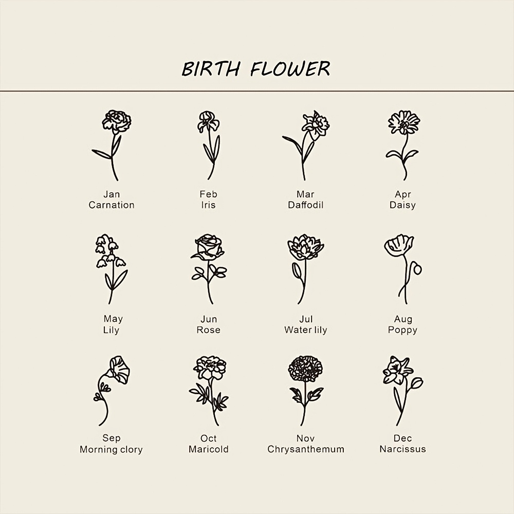 Custom Birthday Month Flower Name Necklace, Stainless Steel